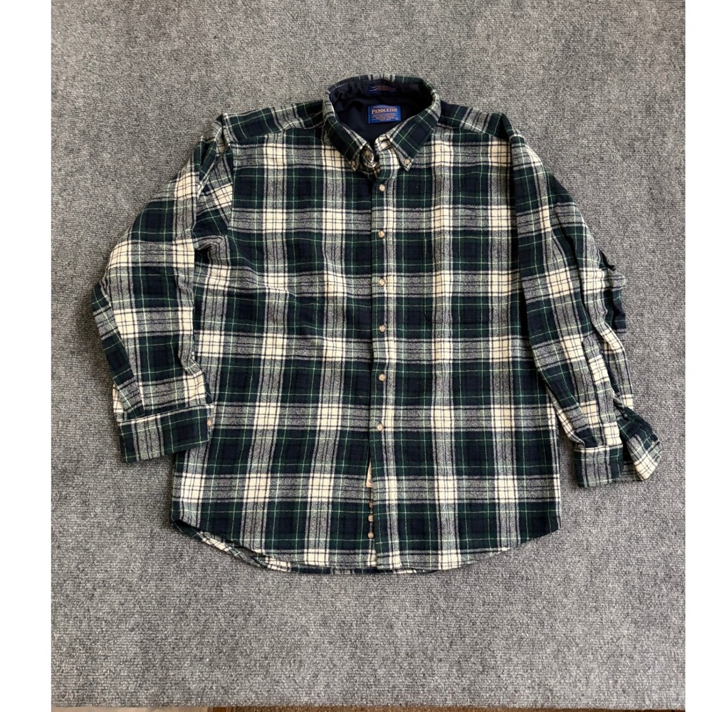 Pendleton Heritage Highlander Wool Flannel Shirt Green Plaid Campbell Tartan L